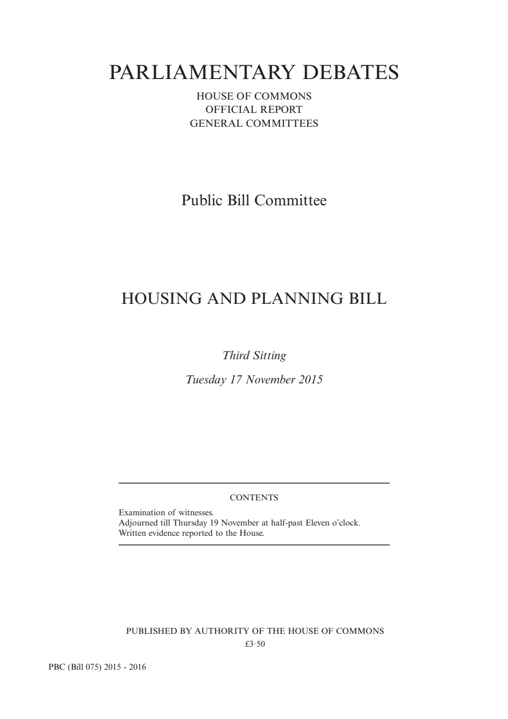 Housing and Planning Public Bill Committee 3rd Sitting 17th November 2015