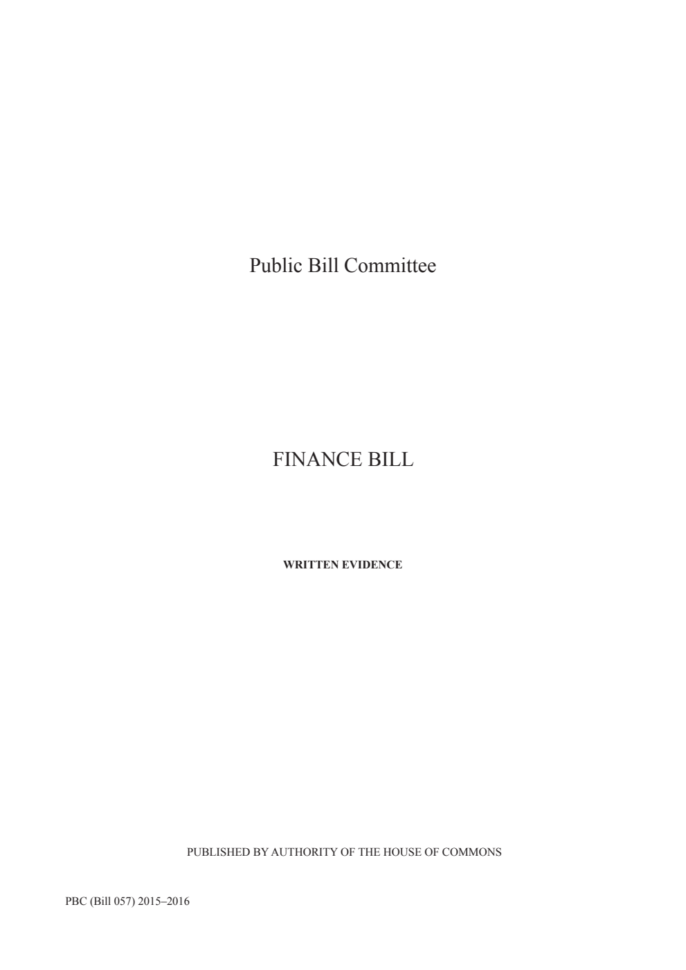 Finance Public Bill Committee Written Evidence