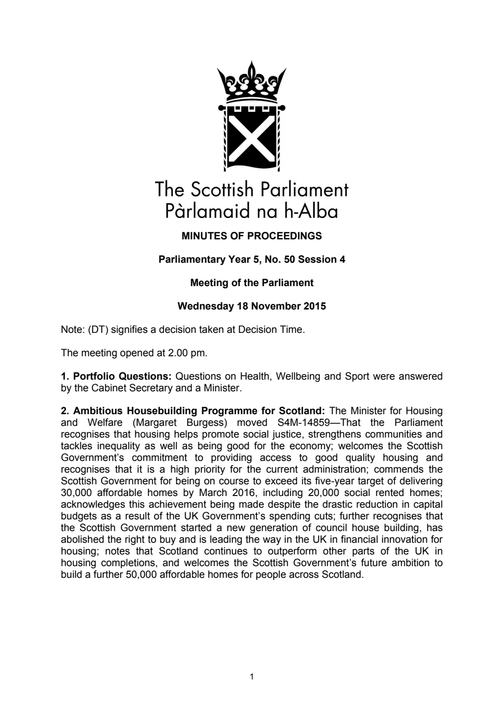 Minutes of Proceedings 18 November 2015 Vol. 5, No. 50 Session 4