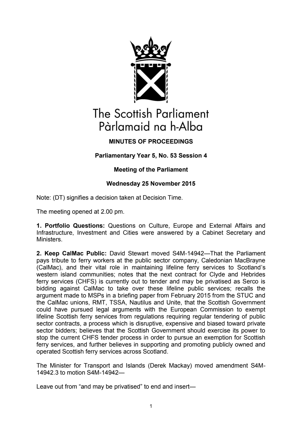 Minutes of Proceedings 25 November 2015 Vol. 5, No. 53 Session 4