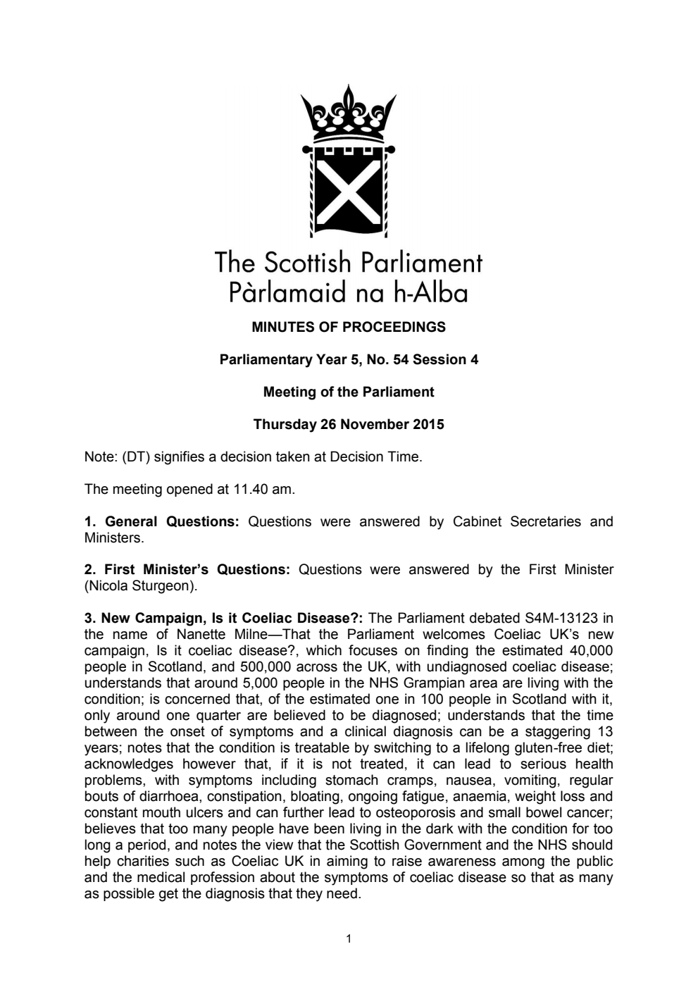 Minutes of Proceedings 26 November 2015 Vol. 5, No. 54 Session 4