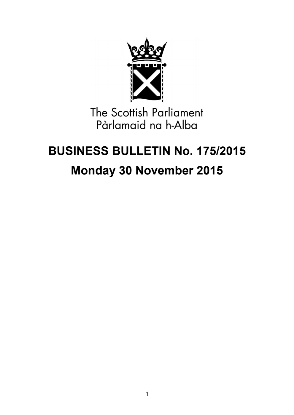 Business Bulletin No. 175/2015, Monday 30 November 2015