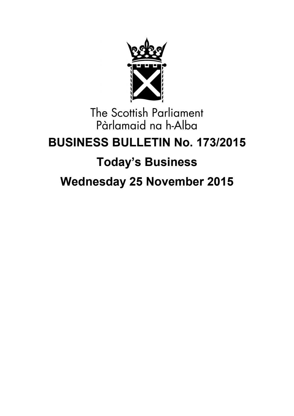 Business Bulletin No. 173/2015, Wednesday 25 November 2015, Revised (Section A)