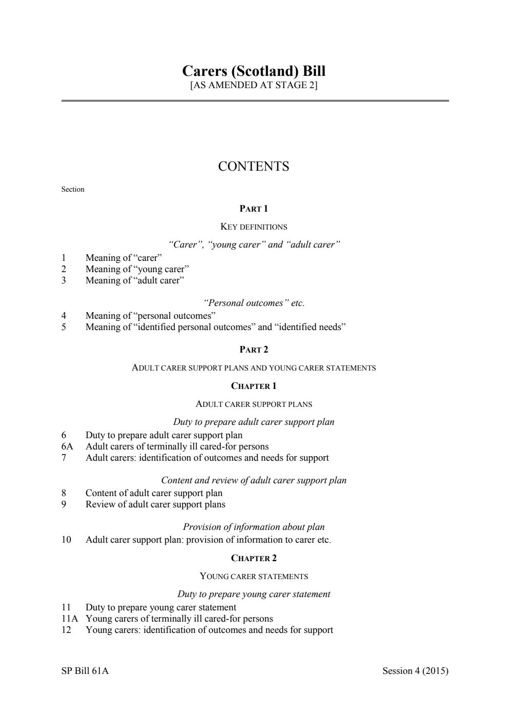 Carers (Scotland) Bill [As amended at stage 2]