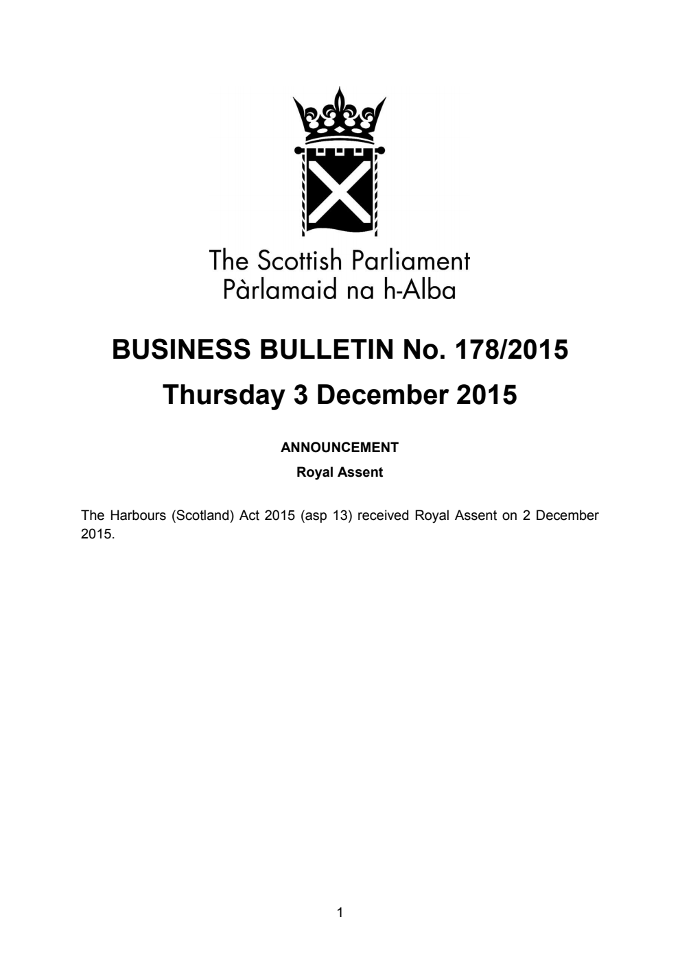 Business Bulletin No. 178/2015, Thursday 3 December 2015