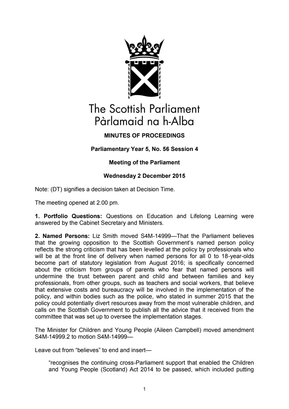 Minutes of Proceedings 2 November 2015 Vol. 5, No. 56 Session 4