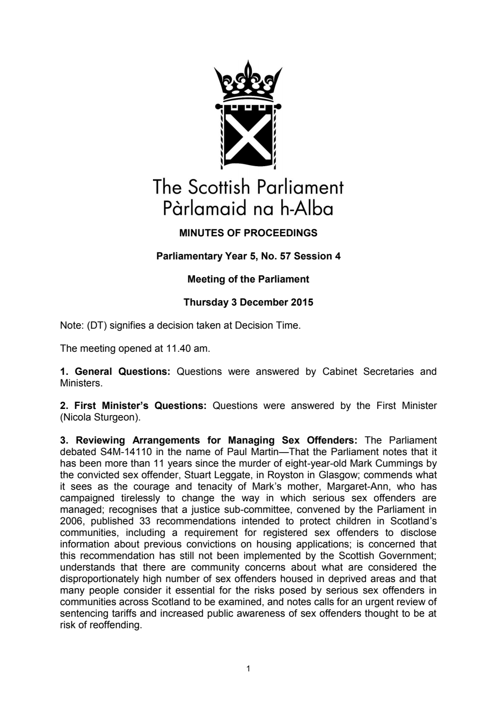 Minutes of Proceedings 3 November 2015 Vol. 5, No. 57 Session 4