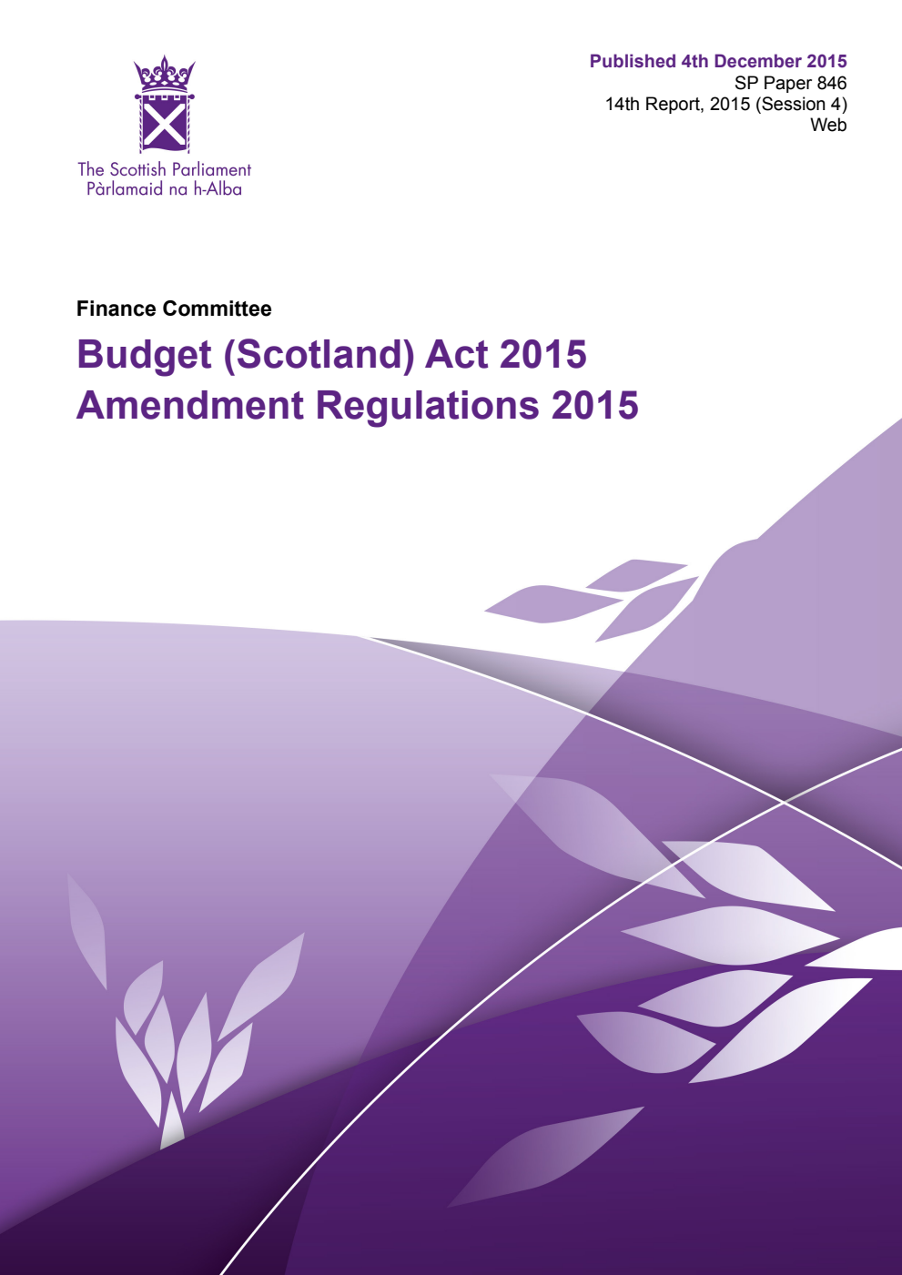 Finance Committee 14th Report, 2015: Budget (Scotland) Act 2015 Amendment Regulations 2015