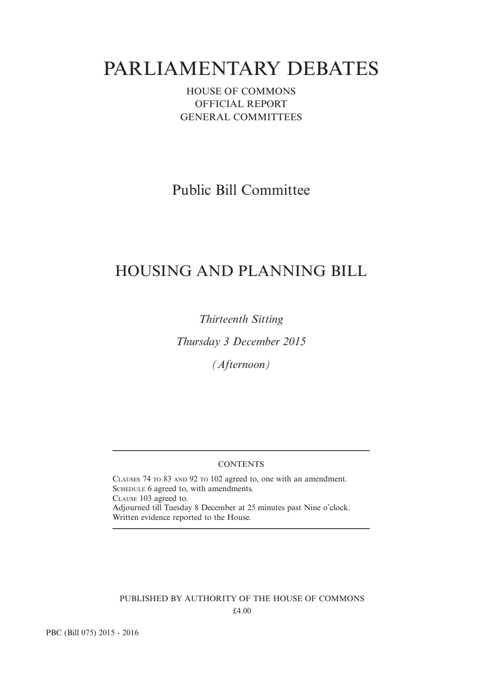 Housing and Planning Public Bill Committee 13th Sitting 3rd December 2015 PM