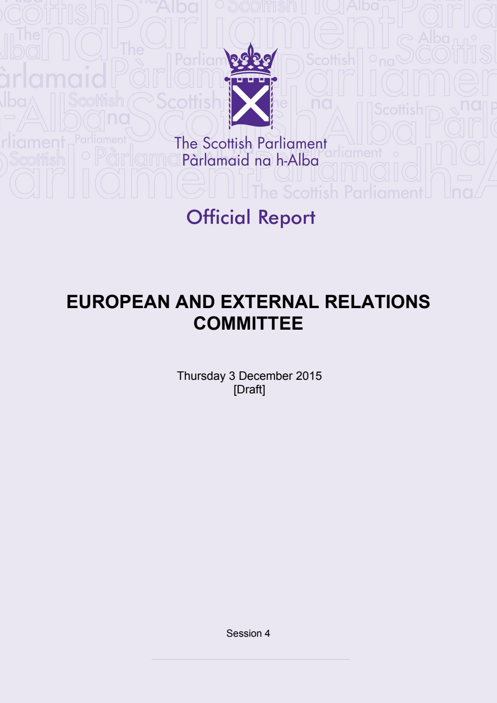European and External Relations Committee 18th Meeting 2015, 3 December 2015 [Draft]