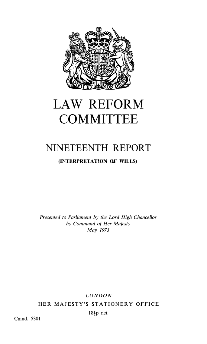 Law Reform Committee. Nineteenth Report (Interpretation of Wills)