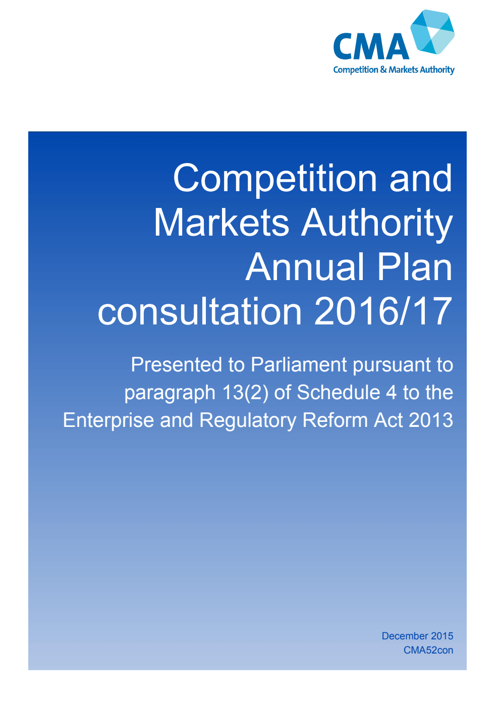 Competition and Markets Authority Annual Plan consultation 2016/17
