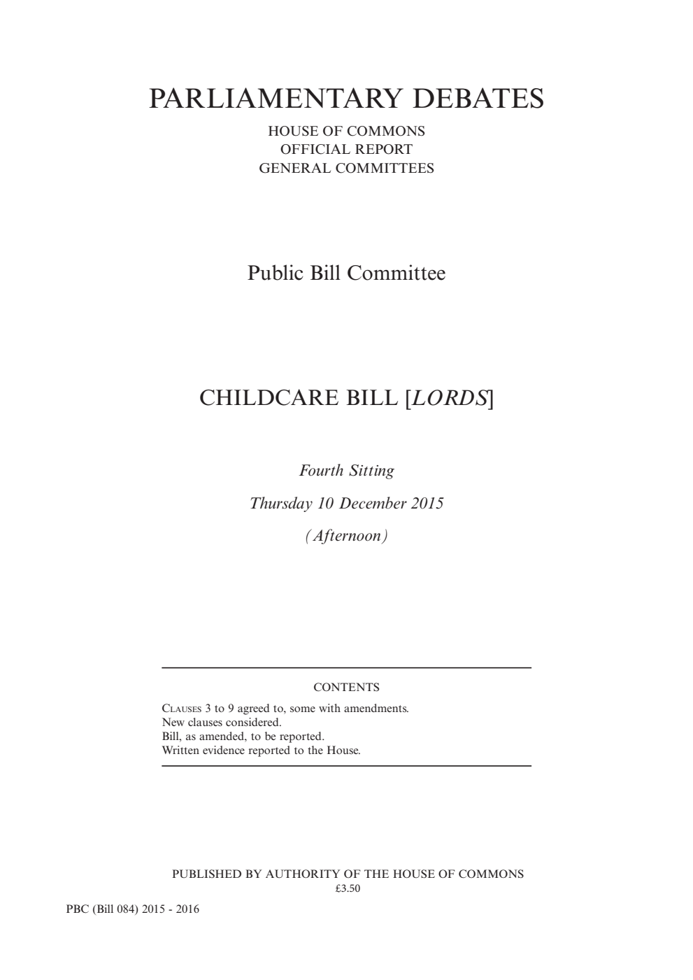 Childcare Public Bill Committee 4th Sitting 10th December 2015 PM