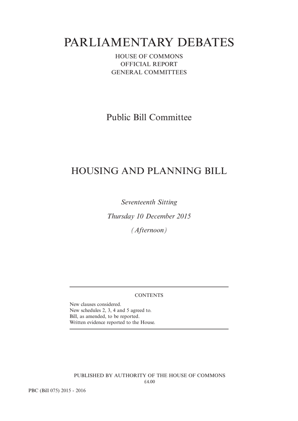 Housing and Planning Public Bill Committee 17th Sitting 10th December 2015 PM