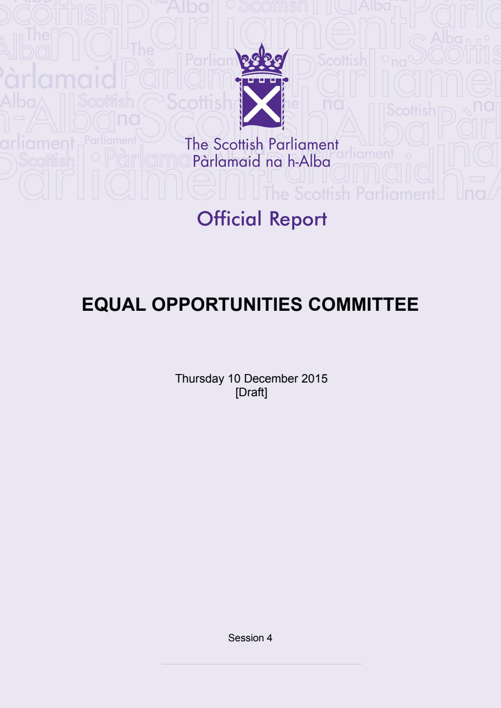 Equal Opportunities Committee 21st Meeting 2015, 10 December 2015 [Draft]