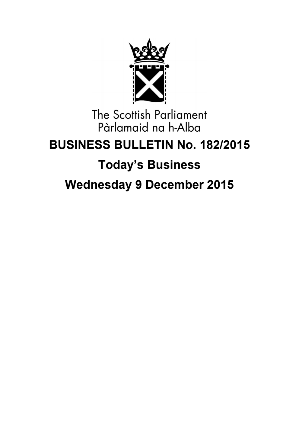 Business Bulletin No. 182/2015, Wednesday 9 December 2015, Revised (Section A)