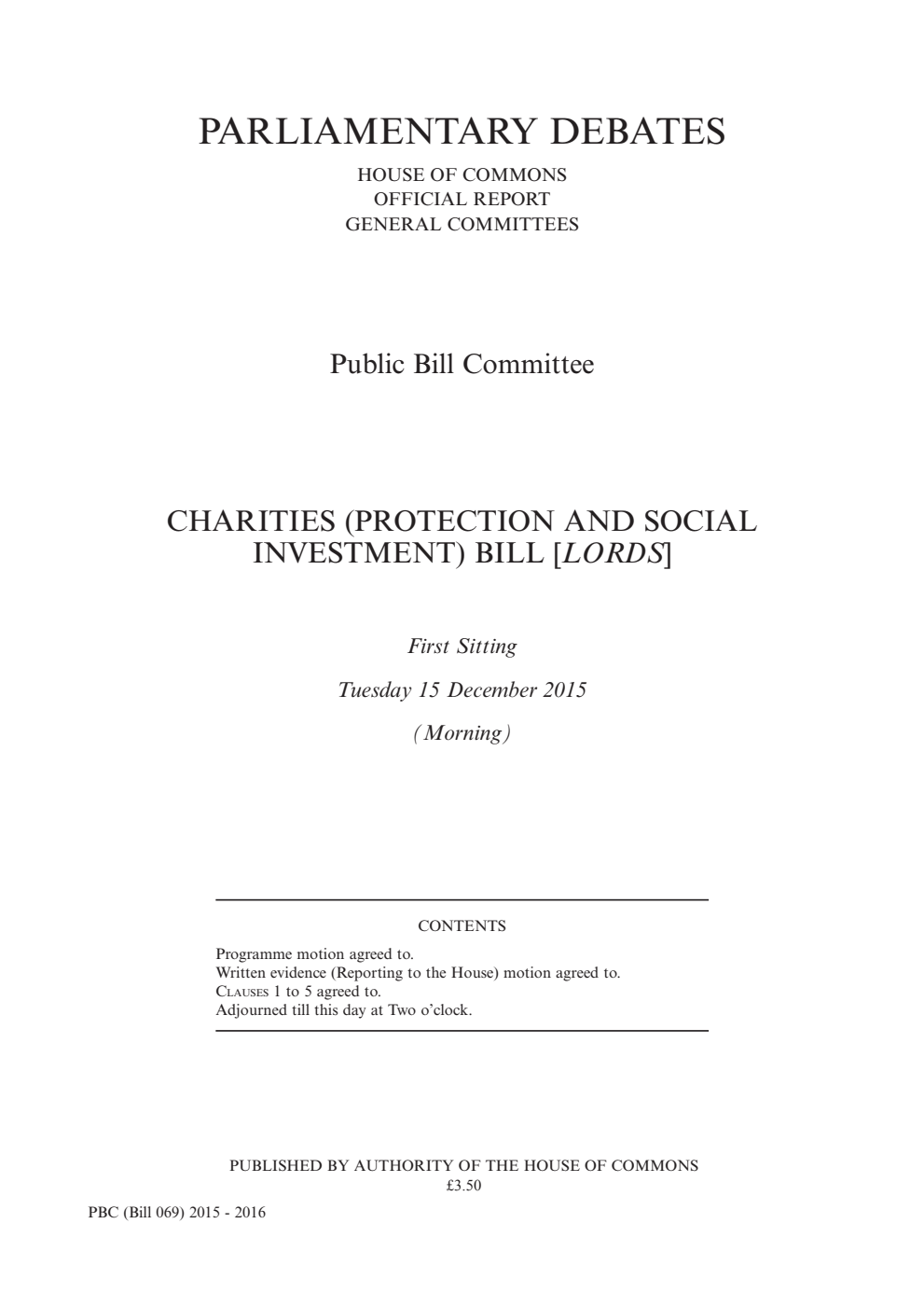 Charities (Protection and Social Investment) Public Bill Committee 1st Sitting 15th December 2015 AM