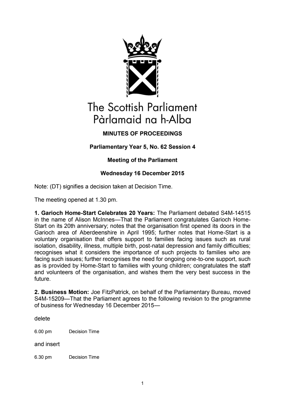 Minutes of Proceedings 16 December 2015 Vol. 5, No. 62 Session 4