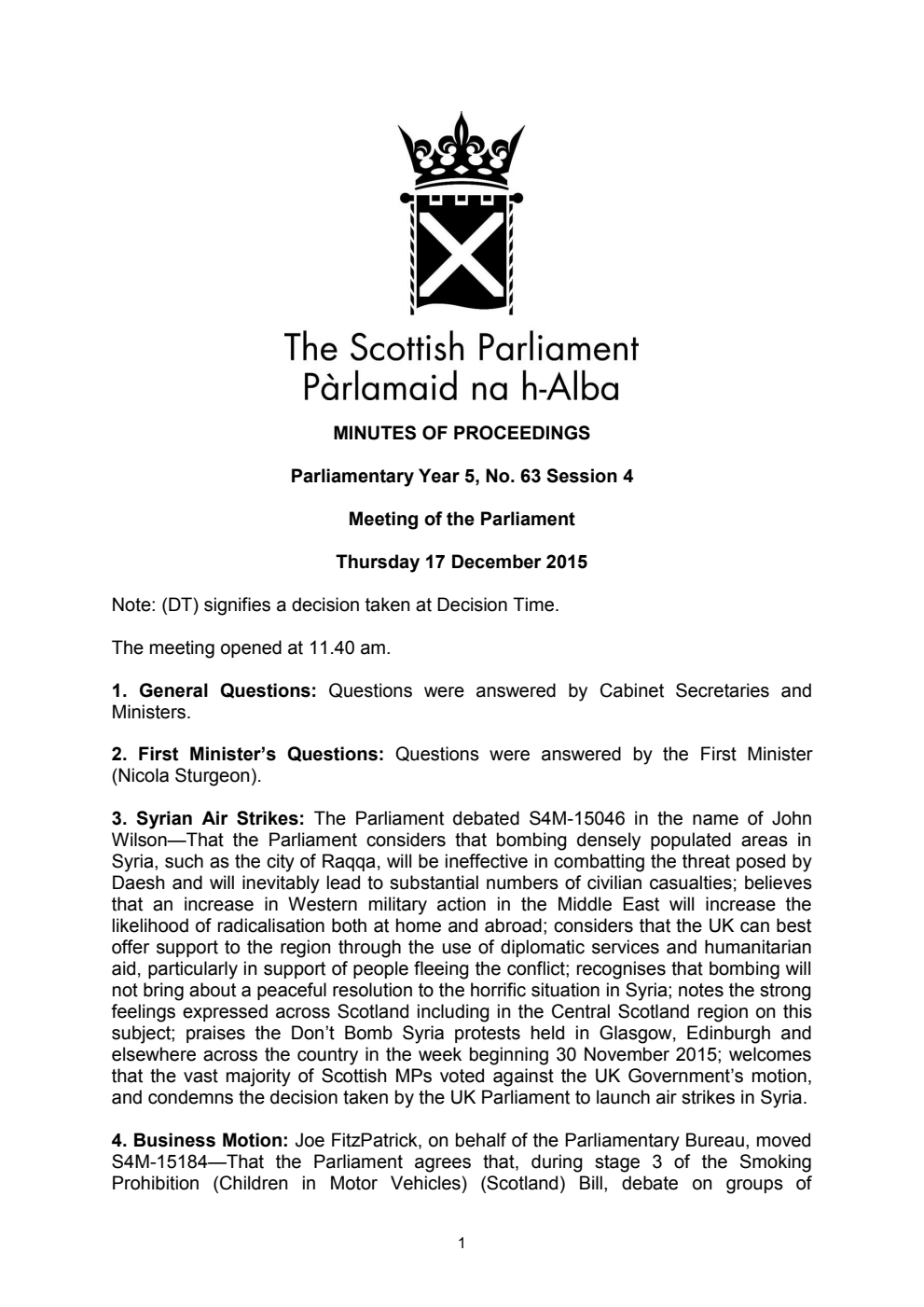 Minutes of Proceedings 17 December 2015 Vol. 5, No. 63 Session 4