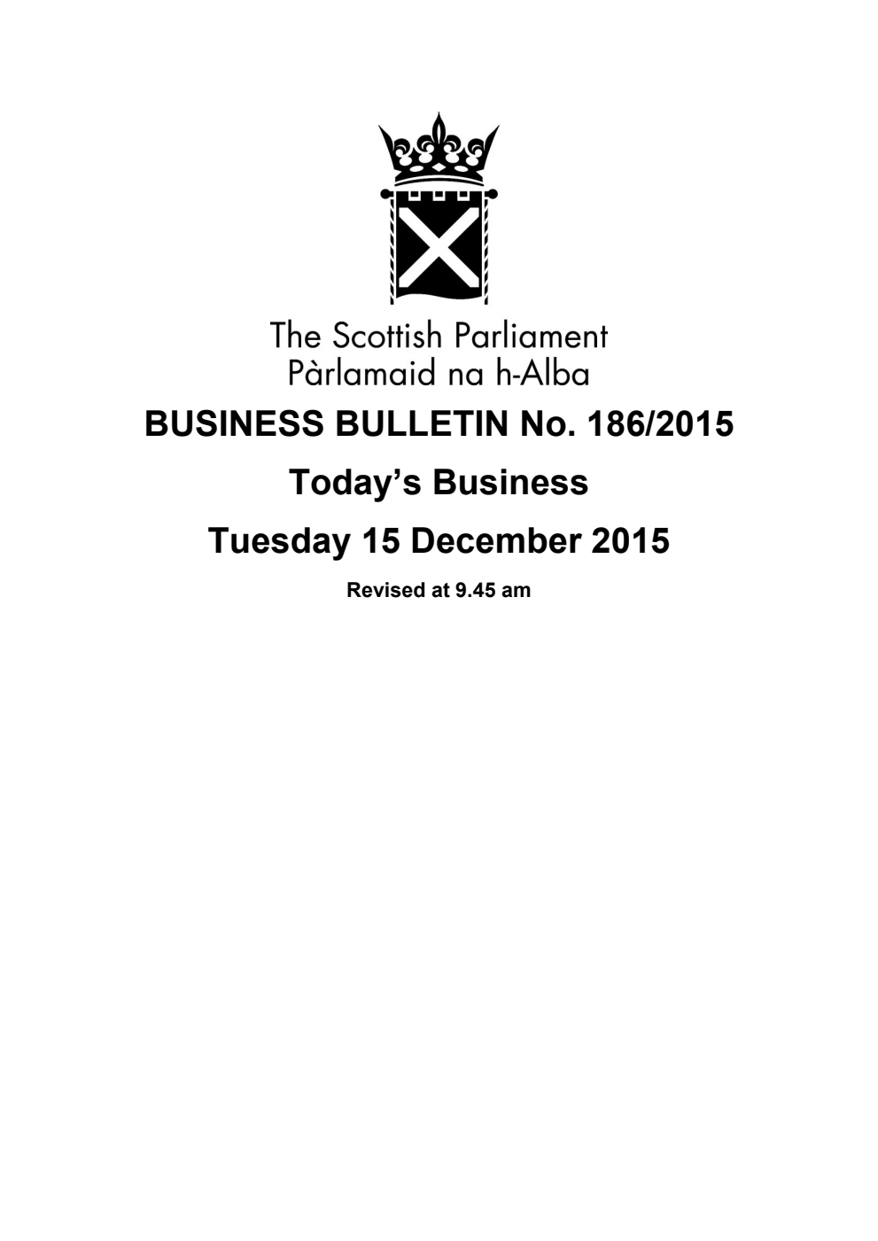 Business Bulletin No. 186/2015, Tuesday 15 December 2015, Revised (Section A)