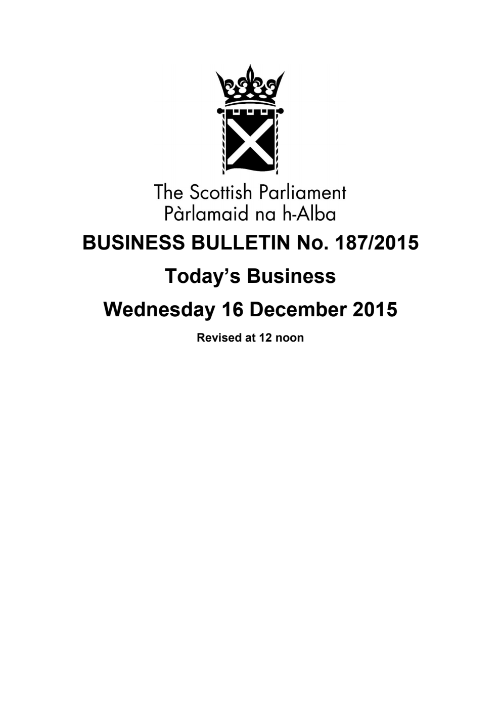 Business Bulletin No. 187/2015, Wednesday 16 December 2015, Revised (Section A)