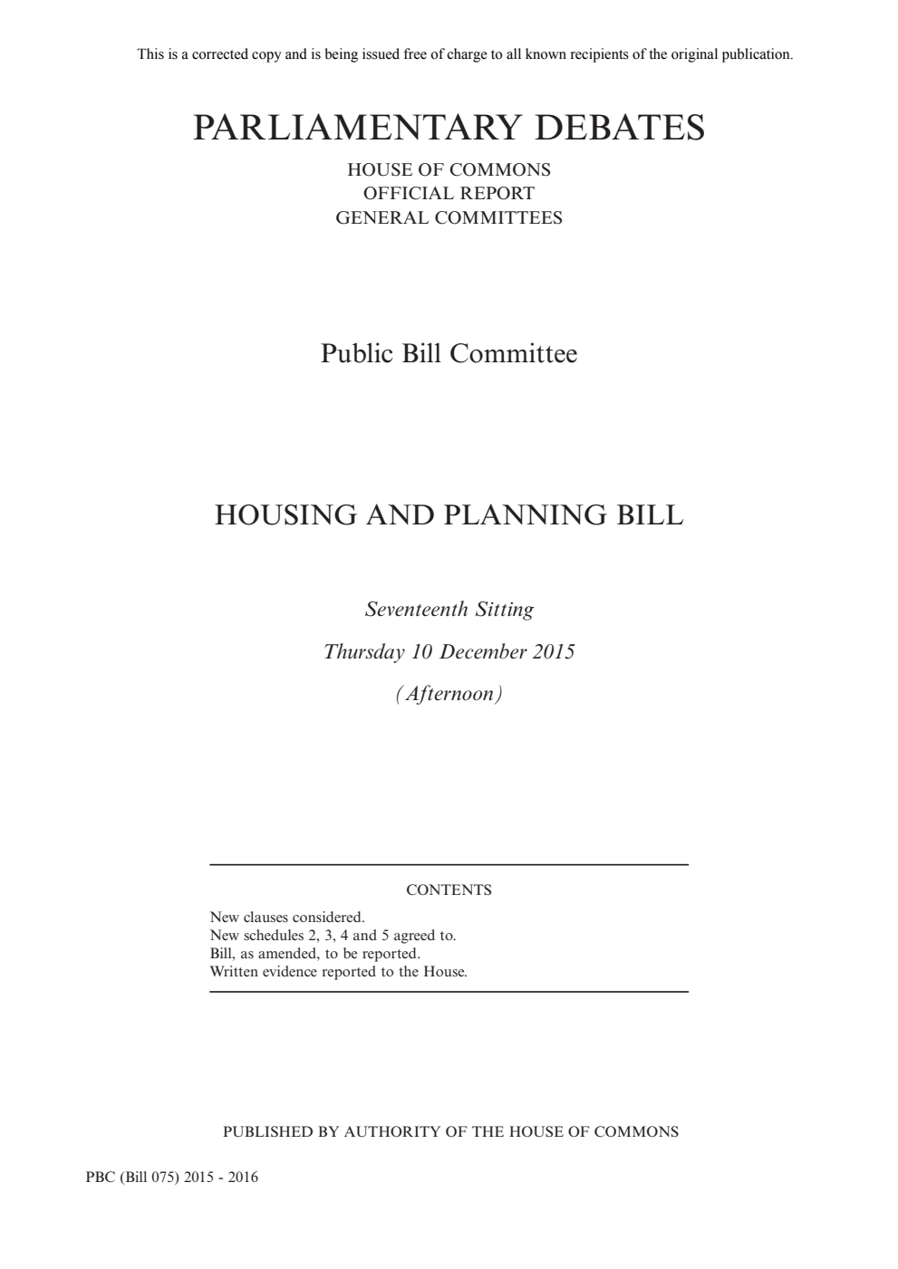 Housing and Planning Public Bill Committee 17th Sitting 10th December 2015 PM Corrected copy