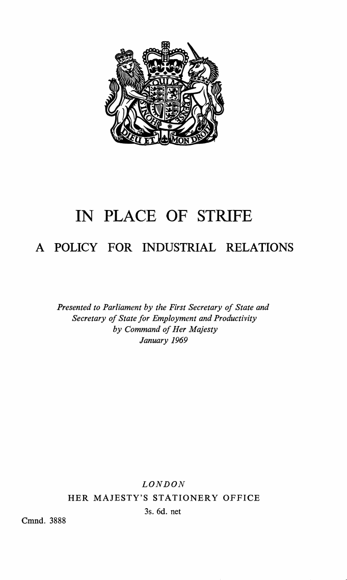 In place of strife a policy for industrial relations