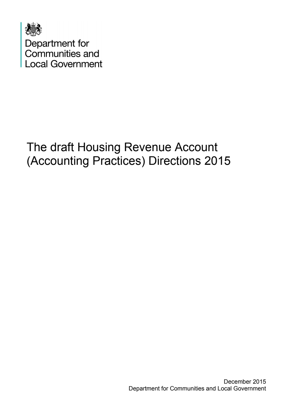 Draft Housing Revenue Account (Accounting Practices) Directions 2015
