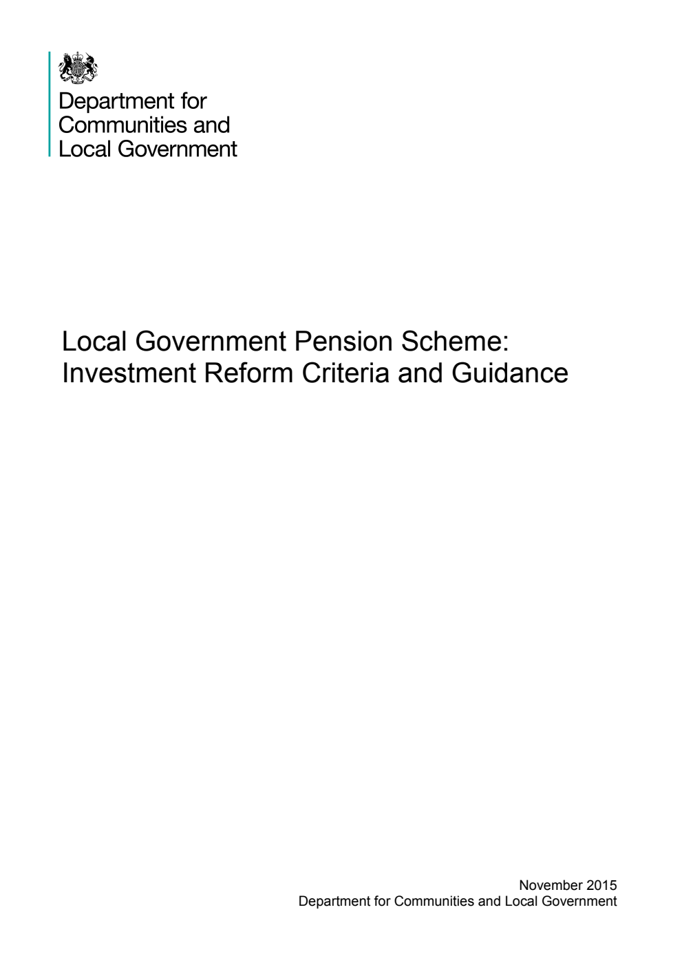 Local Government Pension Scheme: Investment Reform Criteria and Guidance