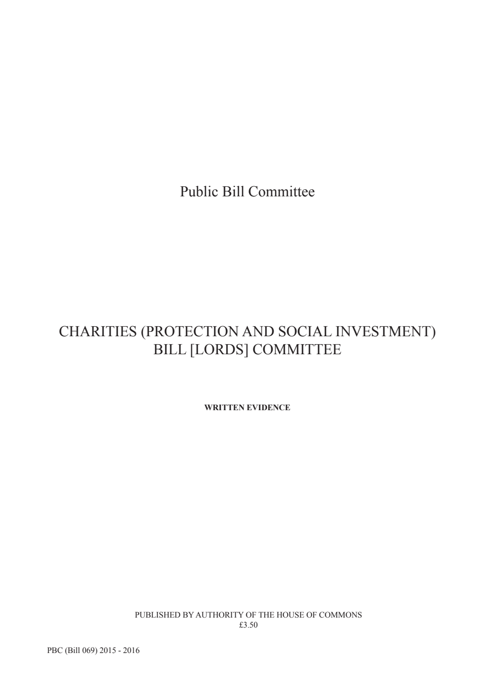 Charities (Protection and Social Investment) Public Bill Committee Written evidence