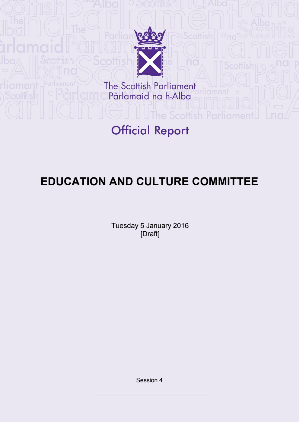 Education and Culture Committee 1st Meeting 2016, 5 January 2016 [Draft]