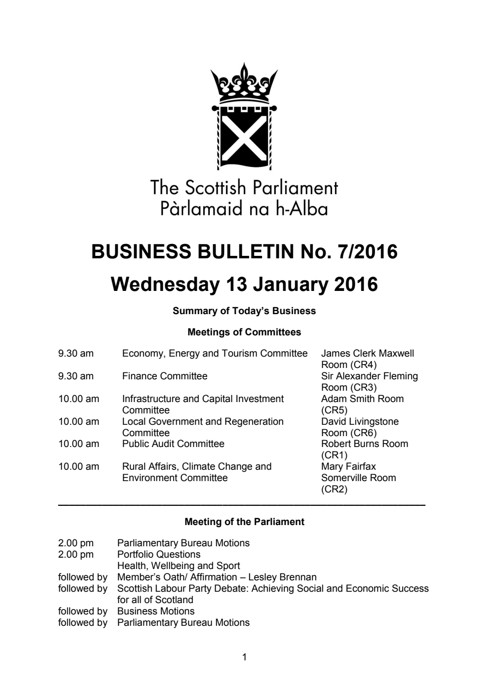 Business Bulletin No. 7/2016, Wednesday 13 January 2016, Revised (Section A)