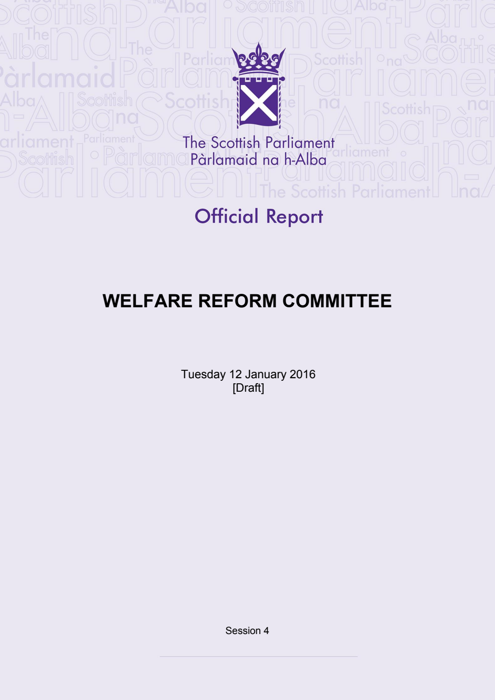 Welfare Reform Committee 1st Meeting 2016, 12 January 2016 [Draft]