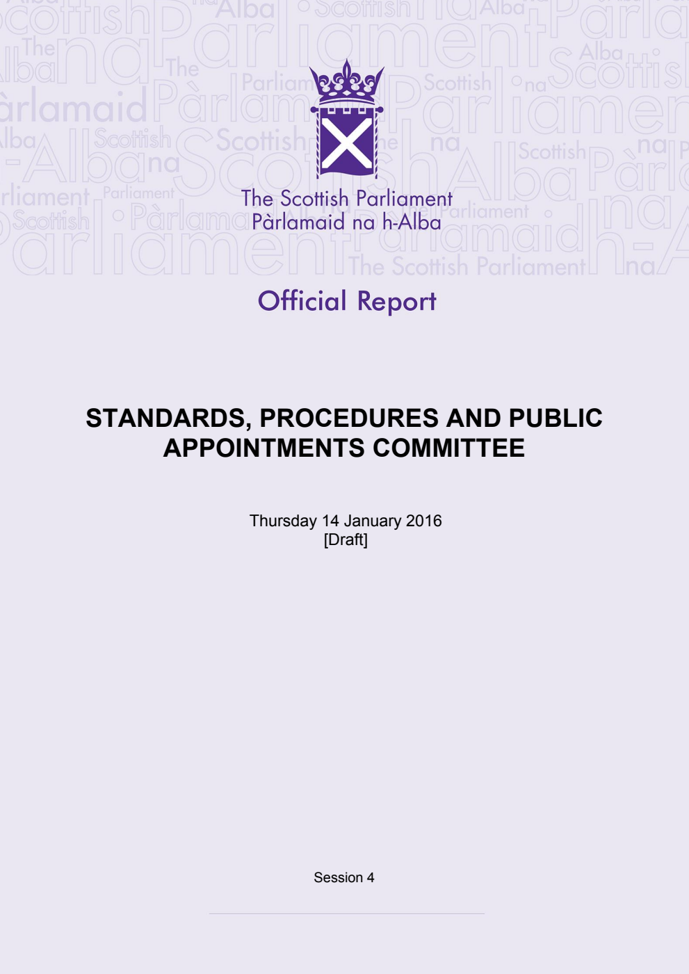 Standards, Procedures and Public Appointments Committee 1st Meeting 2016, 14 January 2016 [Draft]