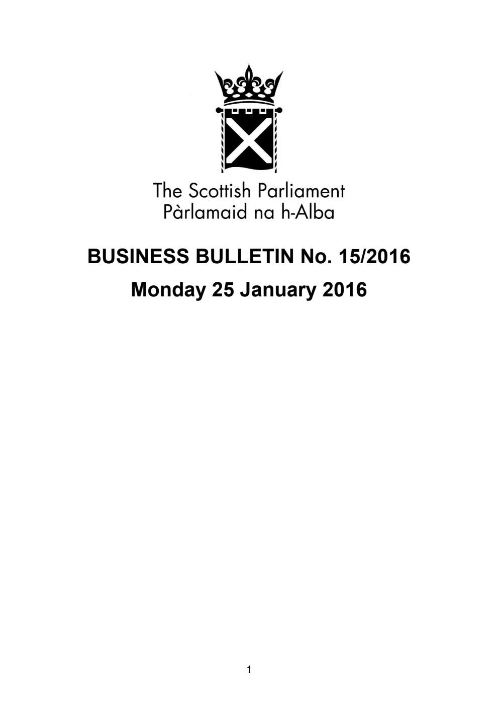 Business Bulletin No. 15/2016, Monday 25 January 2016