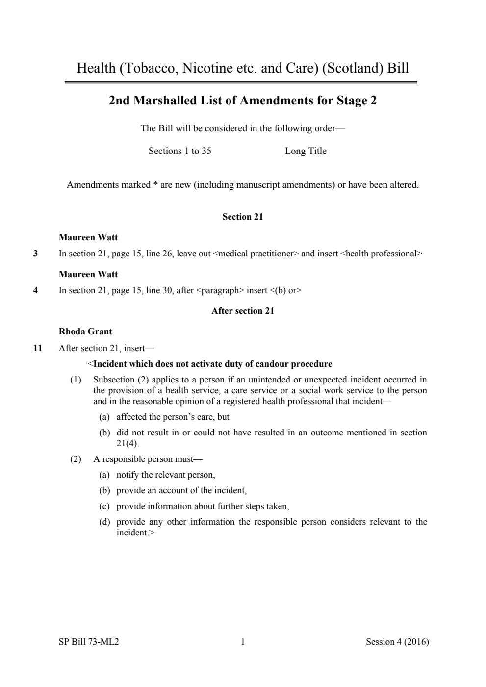 Health (Tobacco, Nicotine etc. and Care) (Scotland) Bill 2nd Marshalled List of Amendments for Stage 2