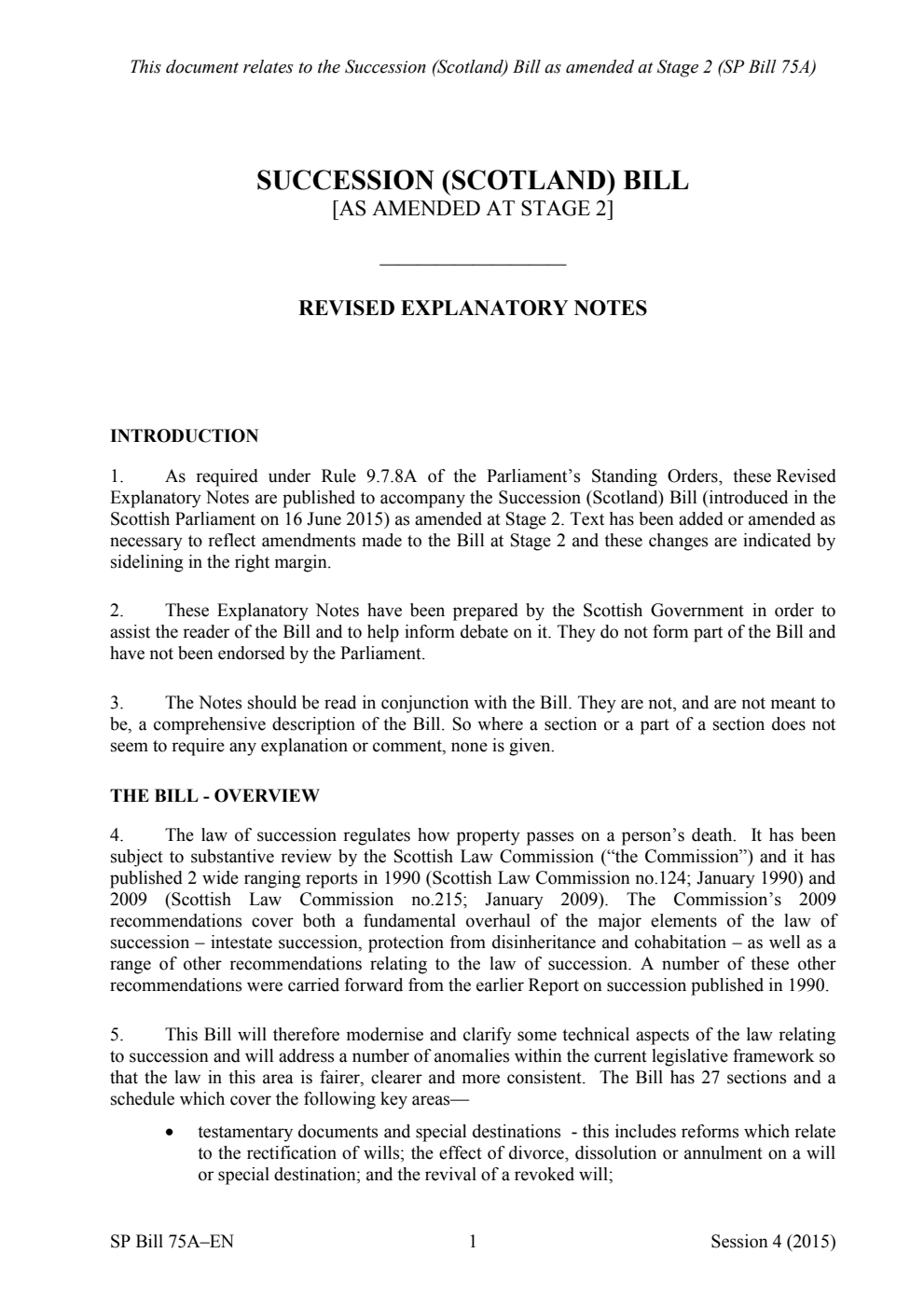 Succession (Scotland) Bill Revised Explanatory Notes