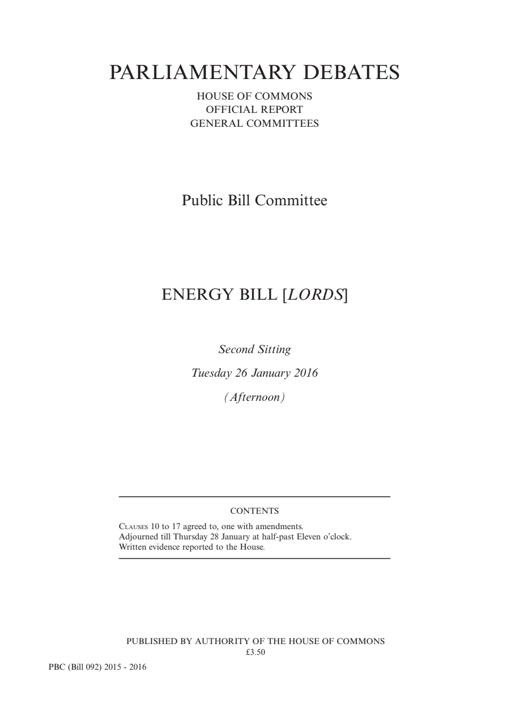 Energy Public Bill Committee 2nd Sitting 26th January 2016 PM