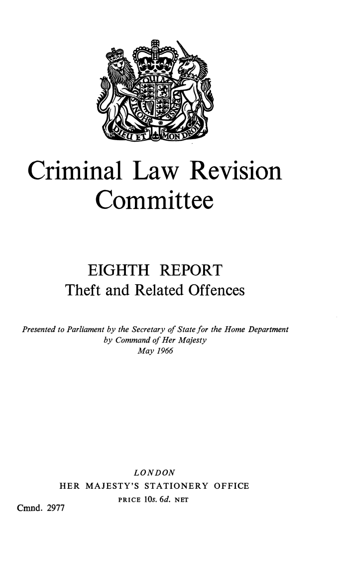 Criminal Law Revision Committee Eighth Report Theft and Related Offences