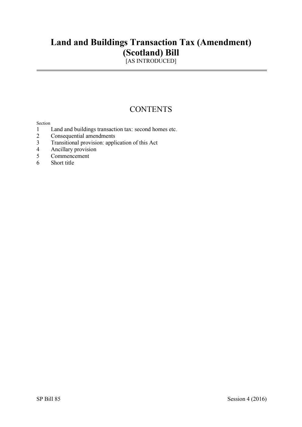 Land and Buildings Transaction Tax (Amendment) (Scotland) Bill [as introduced]