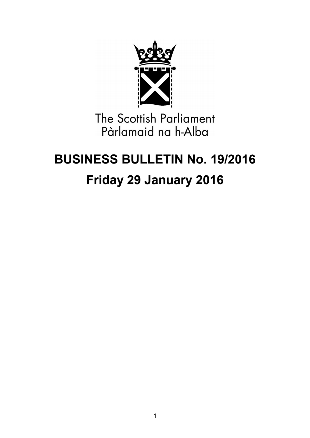 Business Bulletin No. 19/2016, Friday 29 January 2016
