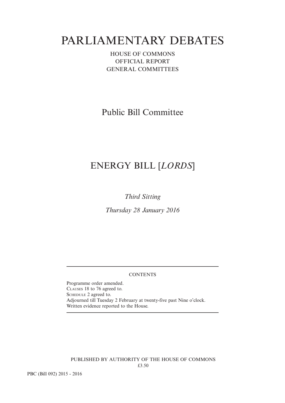 Energy Public Bill Committee 3rd Sitting 28th January 2016