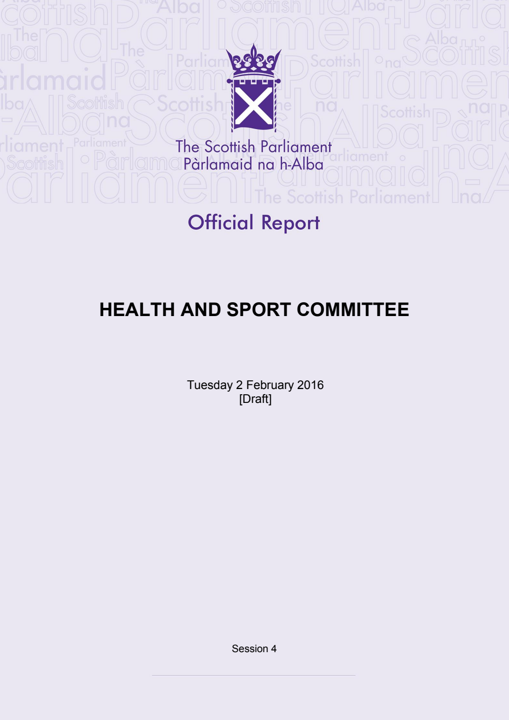 Health and Sport Committee 8th Meeting 2016, 2 February 2016 [Draft]