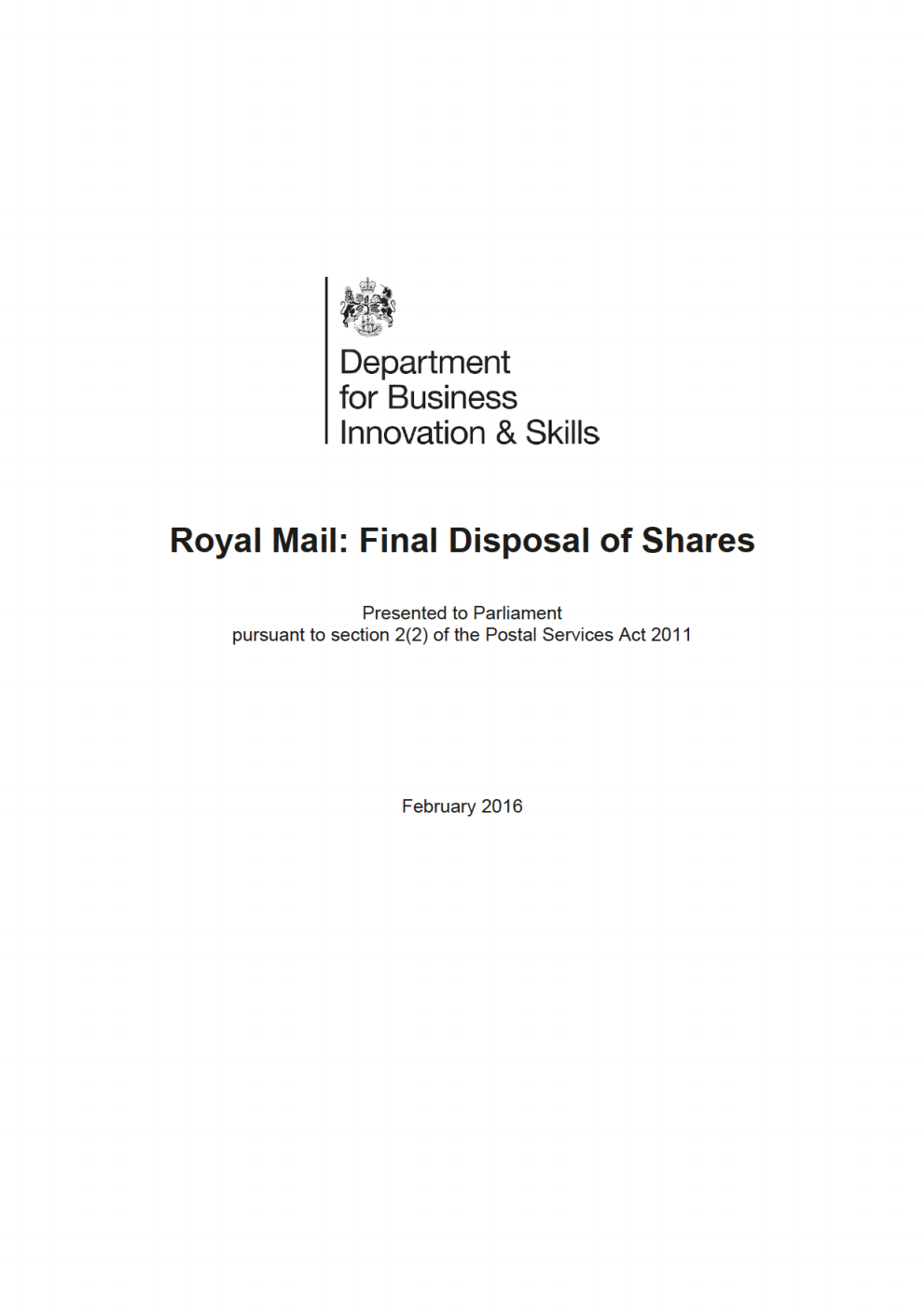 Royal Mail: Final Disposal of Shares