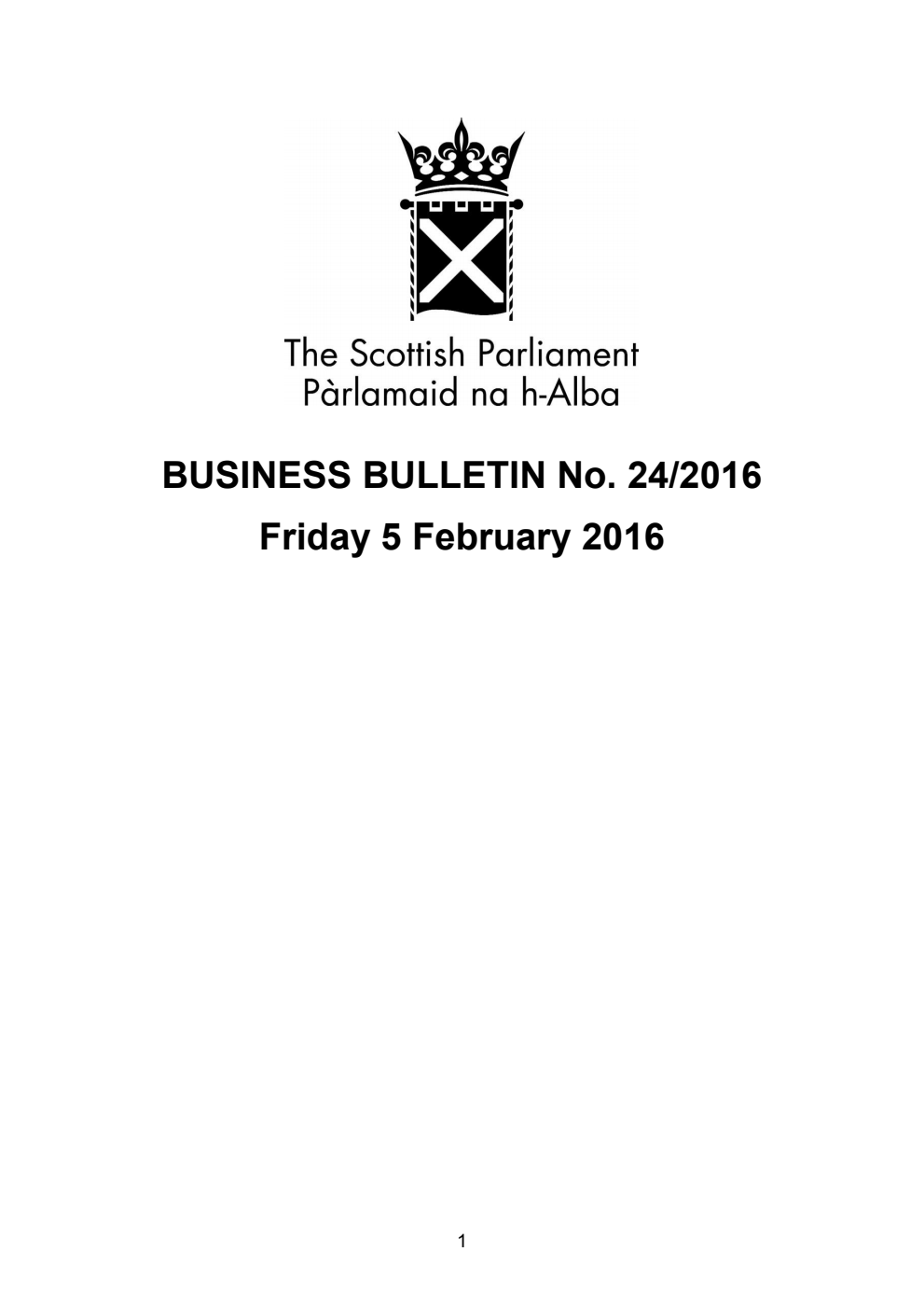 Business Bulletin No. 24/2016, Friday 5th February 2016