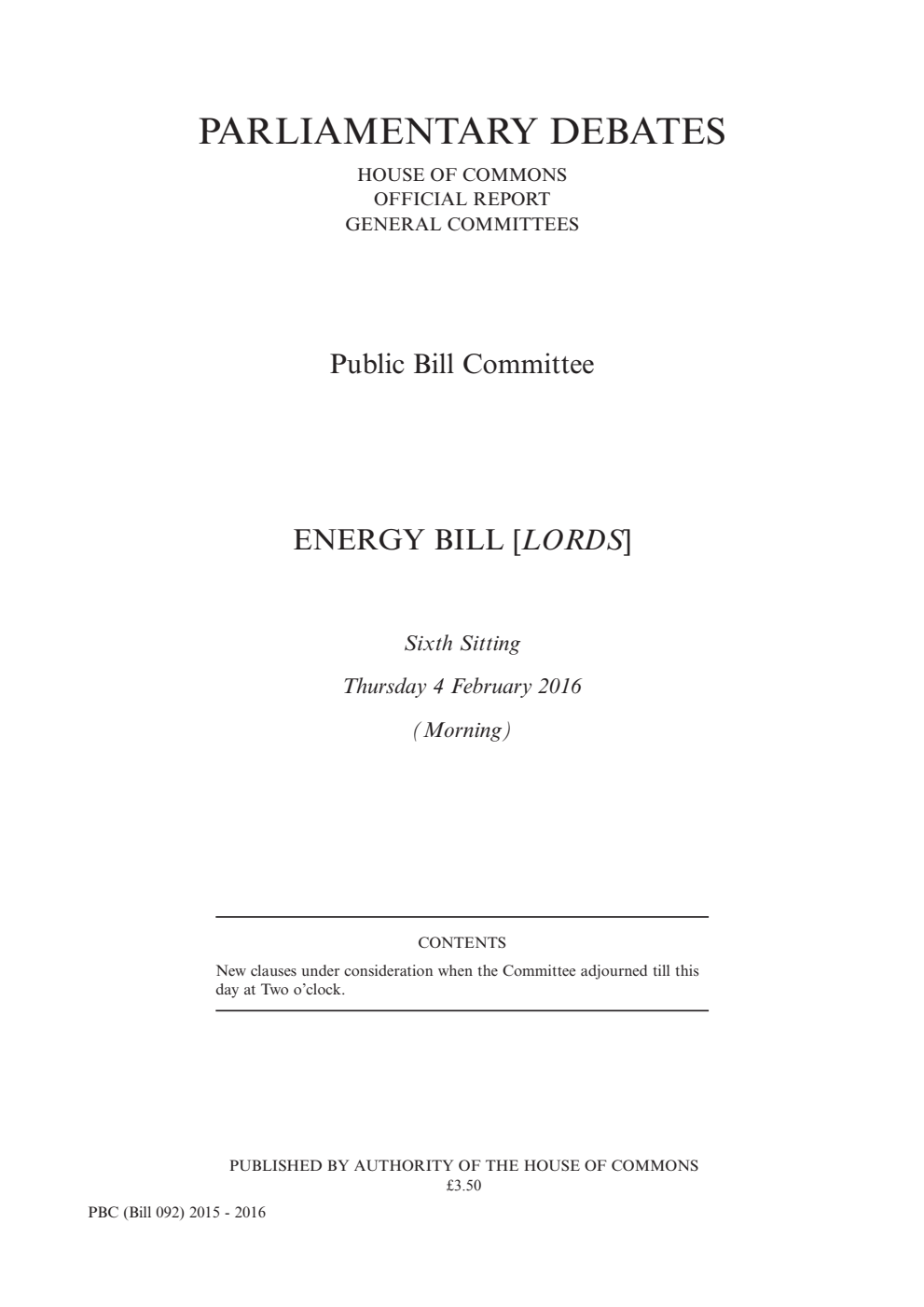 Energy Public Bill Committee 6th Sitting 4th February 2016 AM