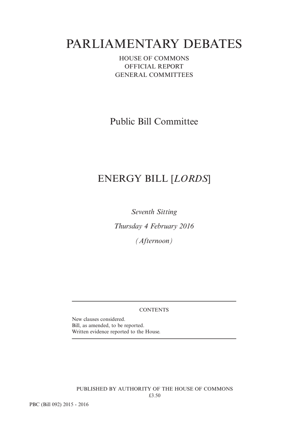 Energy Public Bill Committee 7th Sitting 4th February 2016 PM