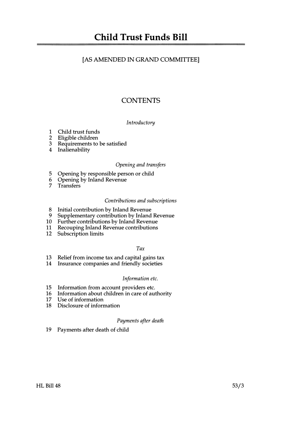 Child Trust Funds Bill (as amended in grand committee)