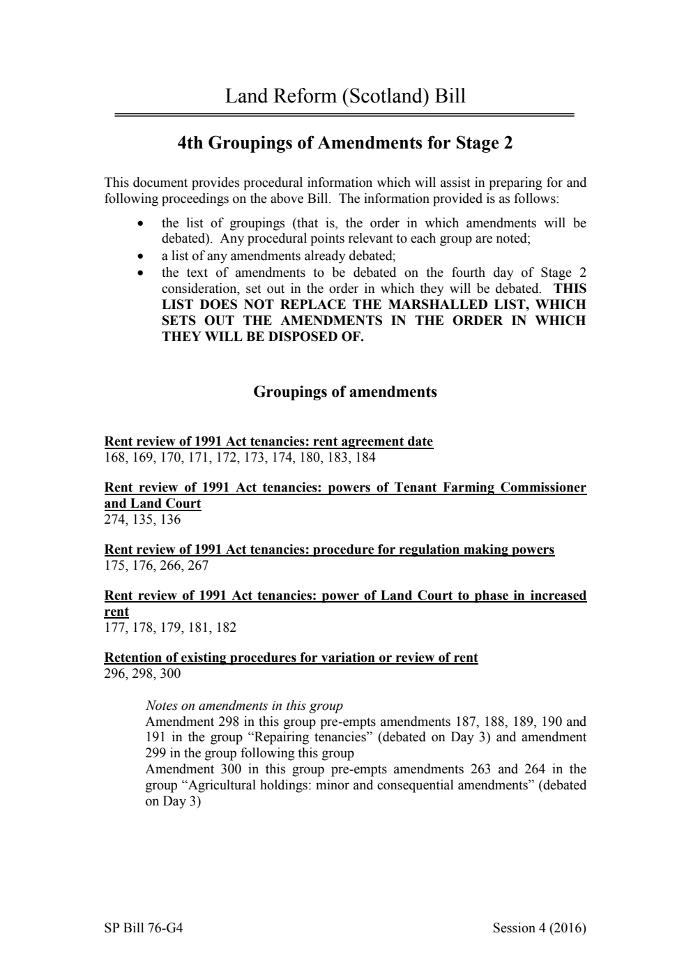 Land Reform (Scotland) Bill 4th Groupings of Amendments for Stage 2