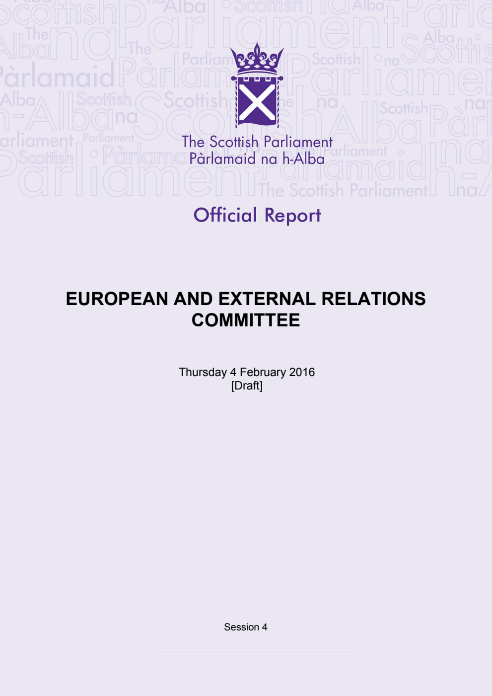 European and External Relations Committee 3rd Meeting 2016, 4 February 2016 [Draft]